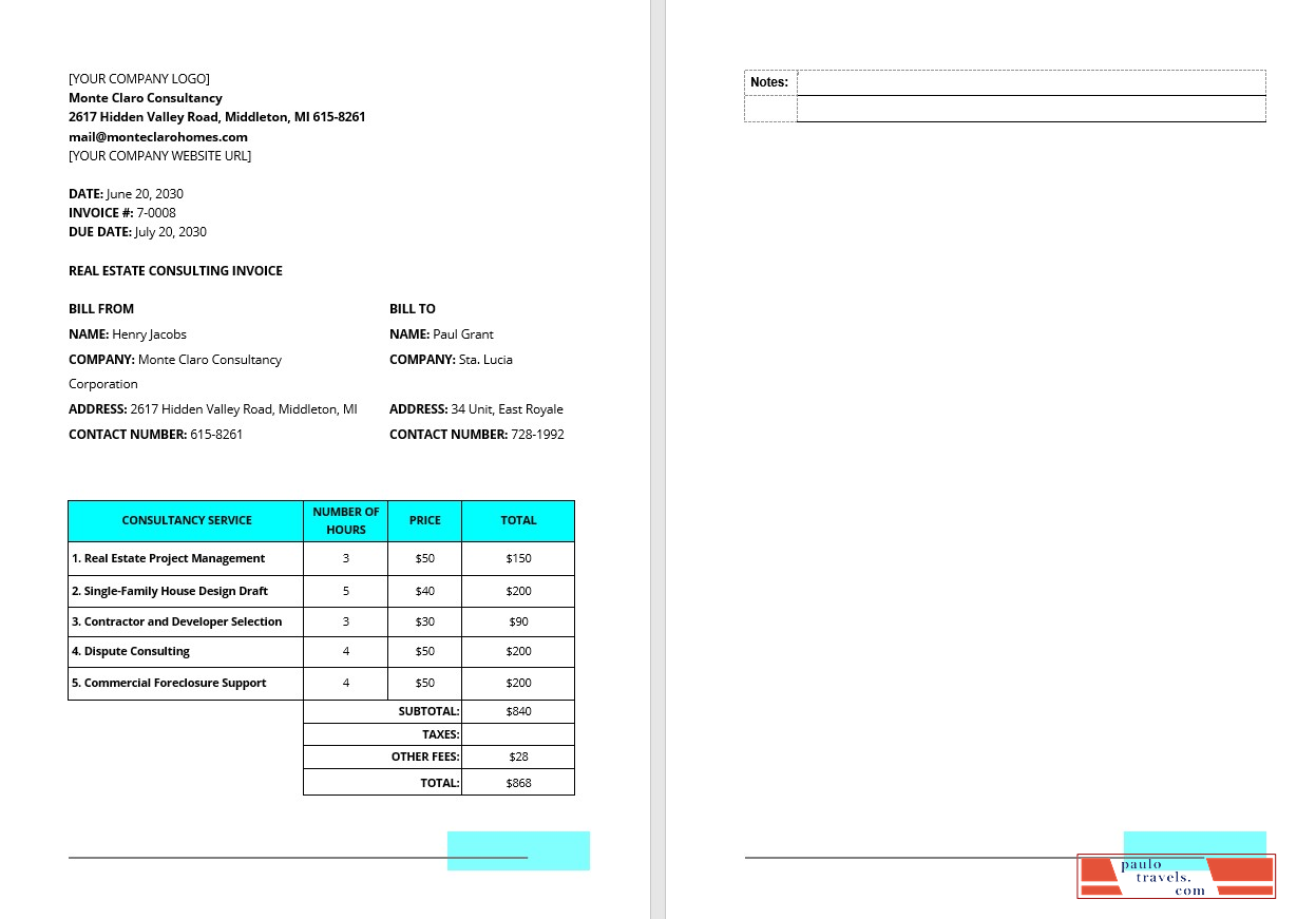 Real Estate Consulting Invoice Template PSD template